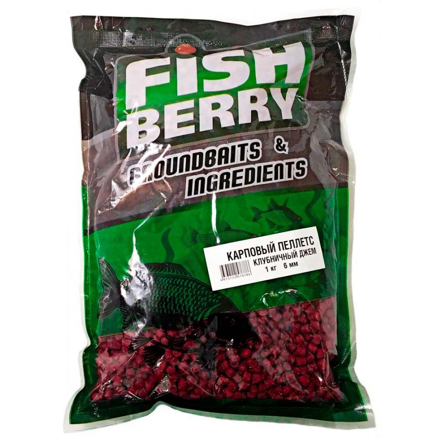 Пеллетс Fishberry Carp pellets Клубничный джем 6мм 1кг красный