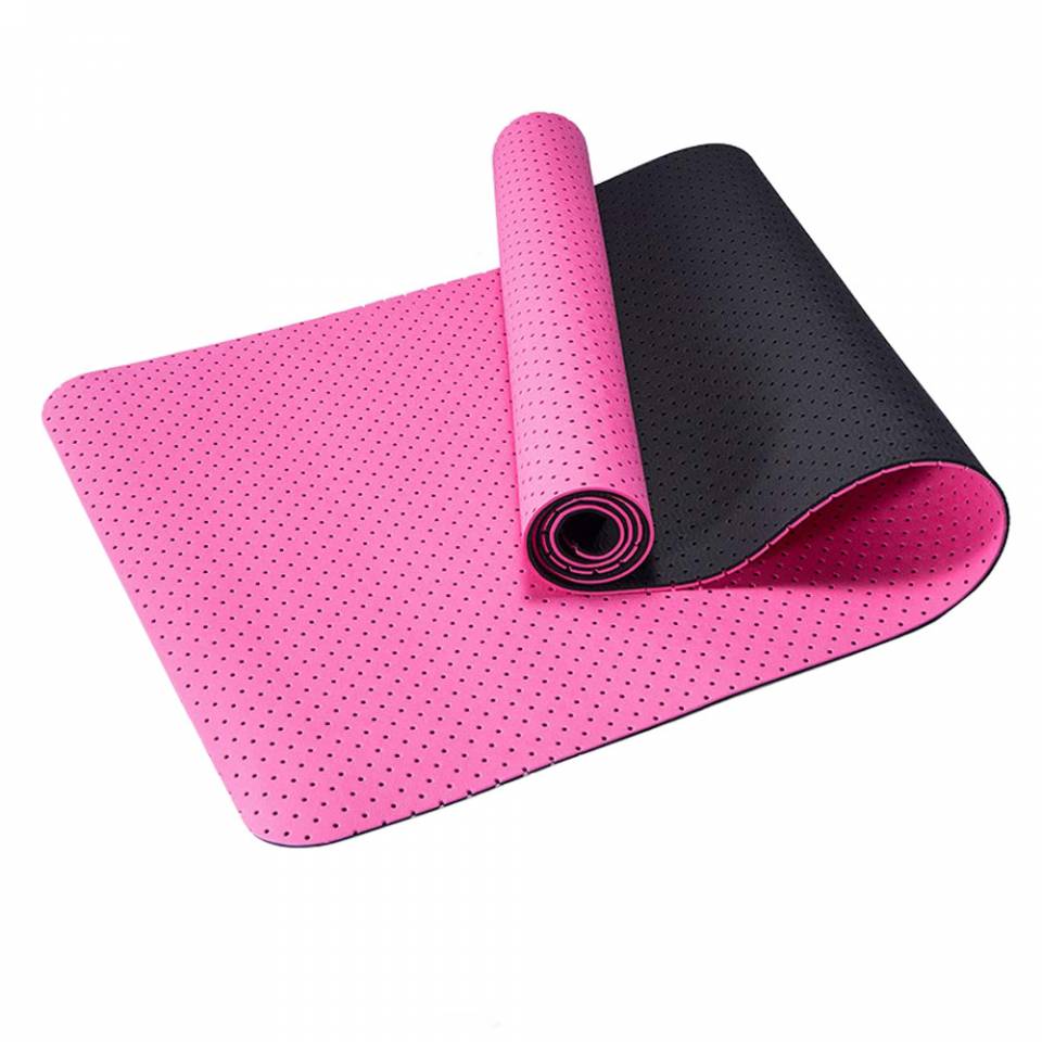 Коврик для йоги TPE 183х61х0,6 см розовый-черный