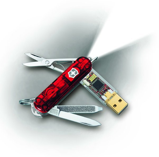 Нож Брелок Victorinox SwissMemory 1 GB 58мм Полупрозрачный Красный
