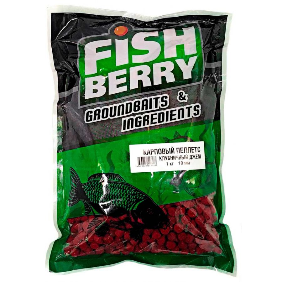 Пеллетс Fishberry Carp pellets Клубничный джем 10мм 1кг красный